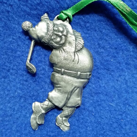 Vintage EBJ Pewter Santa Playing Golf Ornament Gift for Golfer Pre-Owned No Box - Picture 8 of 10